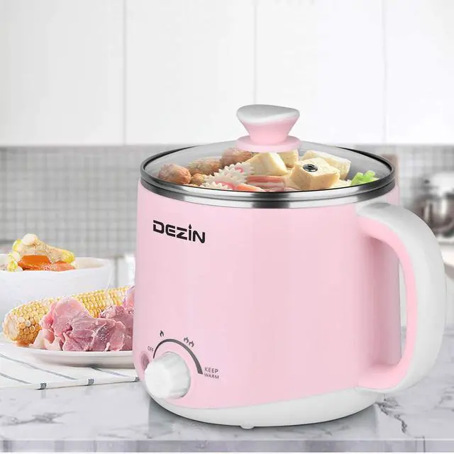 Alt view image 6 of 6 - Dezin Electric Pot with Steamer, Stainless Steel Electric Cooker 1.6 Liter, Hot Pot Electric for Ramen, Egg, Dumpling, Soup, Oatmeal with Temperature Control and Keep Warm Function