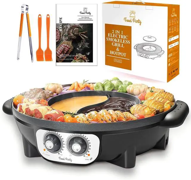 Main image of Food Party Hot Pot with Grill 2 in 1 Electric Smokeless Grill and Hotpot Pot Combo Korean BBQ Grill 110V 1700W