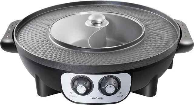 Alt view image 2 of 7 - Food Party Hot Pot with Grill 2 in 1 Electric Smokeless Grill and Hotpot Pot Combo Korean BBQ Grill 110V 1700W