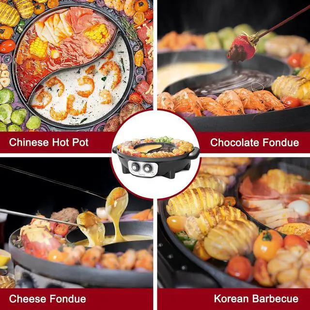 Alt view image 5 of 7 - Food Party Hot Pot with Grill 2 in 1 Electric Smokeless Grill and Hotpot Pot Combo Korean BBQ Grill 110V 1700W