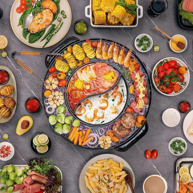 Alt view image 6 of 7 - Food Party Hot Pot with Grill 2 in 1 Electric Smokeless Grill and Hotpot Pot Combo Korean BBQ Grill 110V 1700W