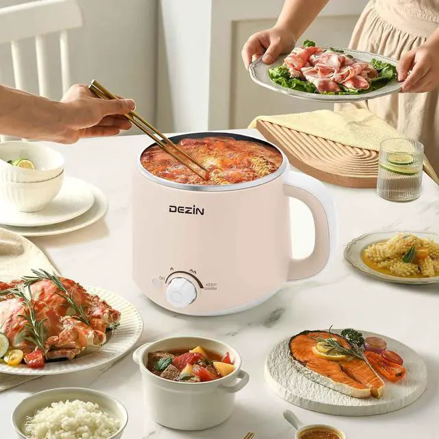Alt view image 4 of 6 - Dezin Electric Pot, 1.6L Ramen Cooker, Hot Pot Electric Stainless Steel, Multifunctional Cooker for Egg, Pasta, Soup, Porridge, Oatmeal with Temperature Control and Keep Warm Function