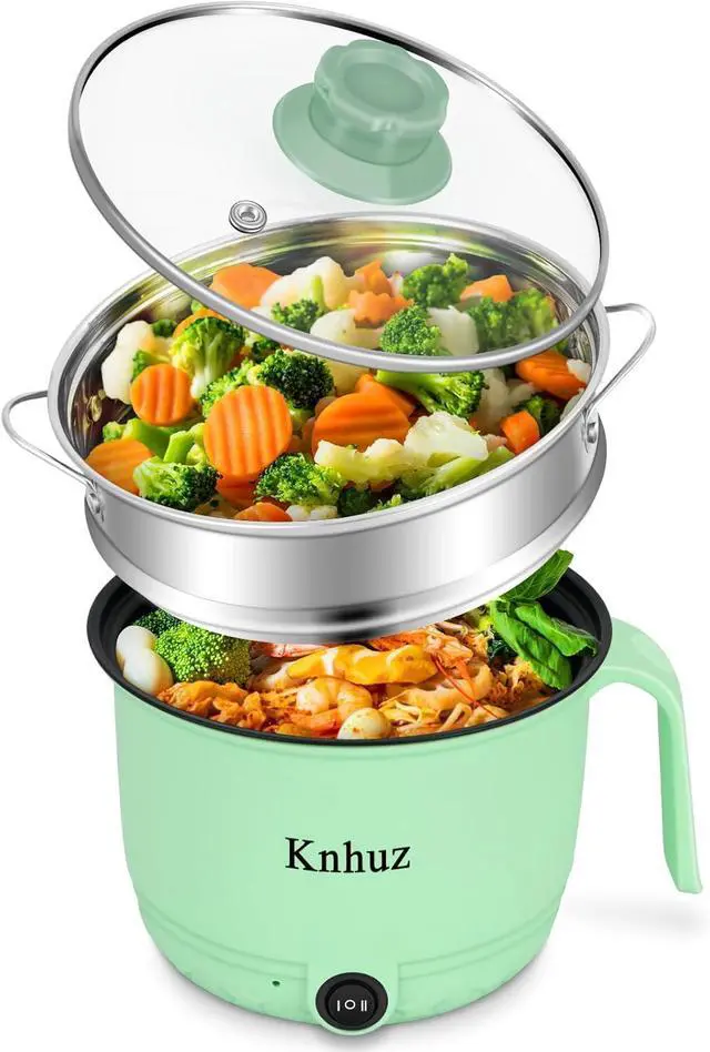 Main image of Hot Pot Electric With Steamer,Rapid Ramen Cooker,1.8L Mini Portable Self Heating Electric Pot For Cooking Noodles Oatmeal Pasta,Shabu Shabu Hotpot Pot Electric Dorm Lazy Pot,Non-Stick Green