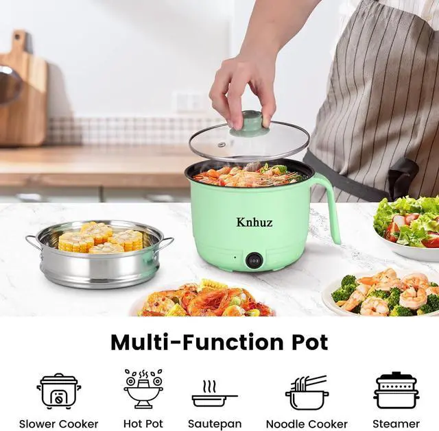Alt view image 2 of 7 - Hot Pot Electric With Steamer,Rapid Ramen Cooker,1.8L Mini Portable Self Heating Electric Pot For Cooking Noodles Oatmeal Pasta,Shabu Shabu Hotpot Pot Electric Dorm Lazy Pot,Non-Stick Green