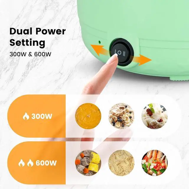 Alt view image 3 of 7 - Hot Pot Electric With Steamer,Rapid Ramen Cooker,1.8L Mini Portable Self Heating Electric Pot For Cooking Noodles Oatmeal Pasta,Shabu Shabu Hotpot Pot Electric Dorm Lazy Pot,Non-Stick Green