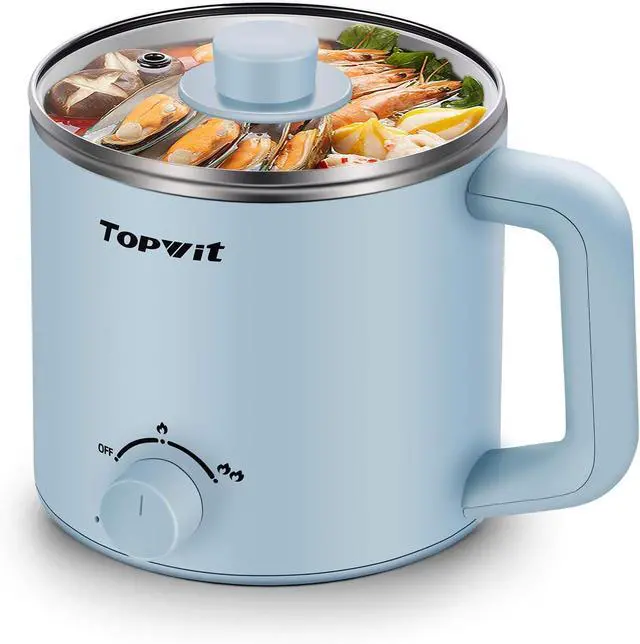 Main image of Topwit Hot Pot Electric, Electric Pot, 1.6L Ramen Cooker, Multifunctional Cooker for Pasta, Shabu-Shabu, Oatmeal, Soup and Egg with Over-Heating Protection, Boil Dry Protection, Blue