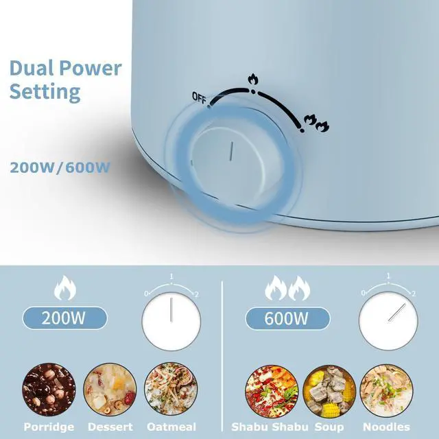 Alt view image 2 of 7 - Topwit Hot Pot Electric, Electric Pot, 1.6L Ramen Cooker, Multifunctional Cooker for Pasta, Shabu-Shabu, Oatmeal, Soup and Egg with Over-Heating Protection, Boil Dry Protection, Blue