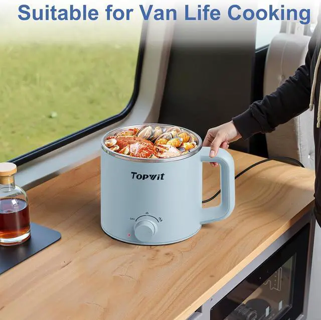 Alt view image 3 of 7 - Topwit Hot Pot Electric, Electric Pot, 1.6L Ramen Cooker, Multifunctional Cooker for Pasta, Shabu-Shabu, Oatmeal, Soup and Egg with Over-Heating Protection, Boil Dry Protection, Blue