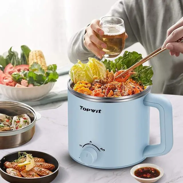 Alt view image 4 of 7 - Topwit Hot Pot Electric, Electric Pot, 1.6L Ramen Cooker, Multifunctional Cooker for Pasta, Shabu-Shabu, Oatmeal, Soup and Egg with Over-Heating Protection, Boil Dry Protection, Blue