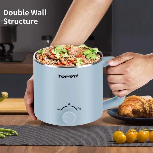 Alt view image 5 of 7 - Topwit Hot Pot Electric, Electric Pot, 1.6L Ramen Cooker, Multifunctional Cooker for Pasta, Shabu-Shabu, Oatmeal, Soup and Egg with Over-Heating Protection, Boil Dry Protection, Blue