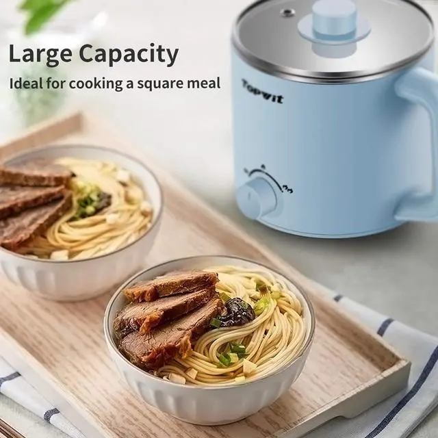 Alt view image 7 of 7 - Topwit Hot Pot Electric, Electric Pot, 1.6L Ramen Cooker, Multifunctional Cooker for Pasta, Shabu-Shabu, Oatmeal, Soup and Egg with Over-Heating Protection, Boil Dry Protection, Blue