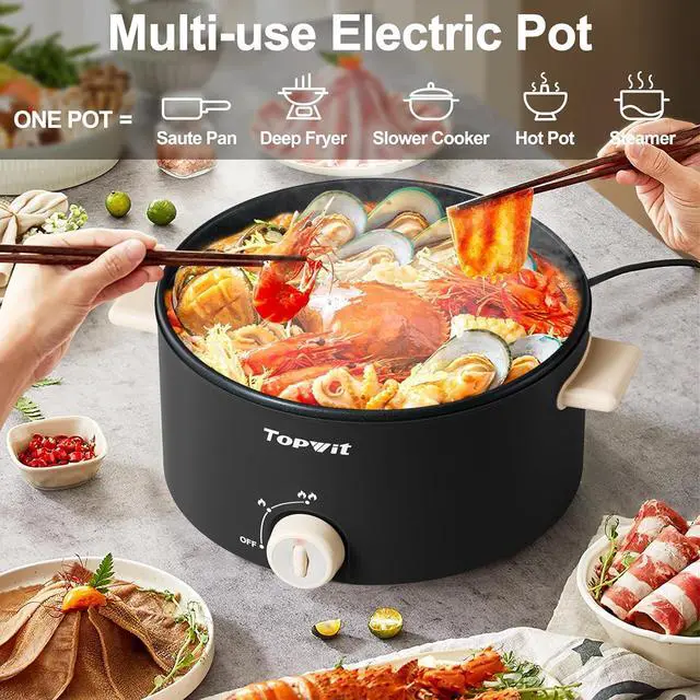 Alt view image 3 of 7 - TOPWIT Hot Pot Electric, 4L Electric Pot with Non-Stick Coating, Dual Power Electric Cooker for Deep Frying, Steak, Pasta, Multi-Functional Large Capaity Shabu Shabu Pot for Party, Dark Black
