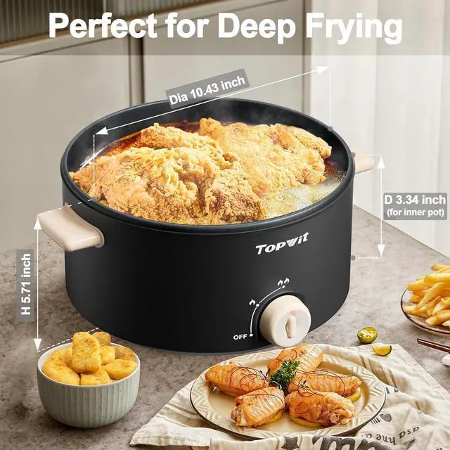 Alt view image 5 of 7 - TOPWIT Hot Pot Electric, 4L Electric Pot with Non-Stick Coating, Dual Power Electric Cooker for Deep Frying, Steak, Pasta, Multi-Functional Large Capaity Shabu Shabu Pot for Party, Dark Black