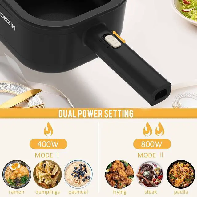 Alt view image 5 of 7 - Dezin 2L Electric Hot Pot with Steamer, Rapid 800W Non-Stick Ceramic Coating Dorm Cooking Pot, Plug in Electric Pan Cooker with Adjustable Power for College Hotel Office(Silicone Spatula Included)