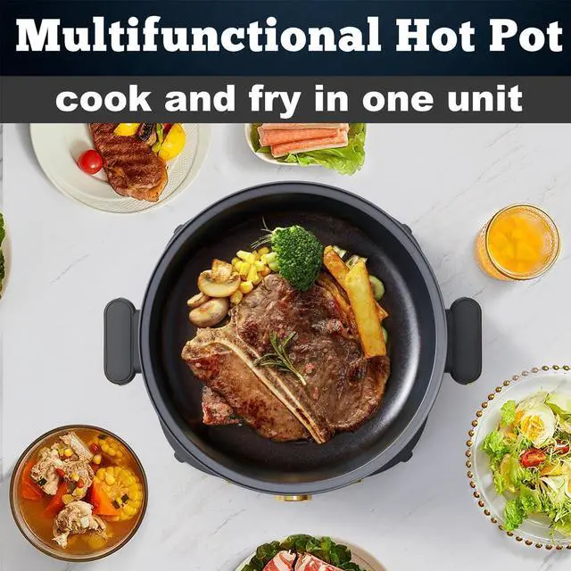 Alt view image 6 of 7 - Dezin Electric Shabu Shabu Pot with Removable Pot, 4L Non-Stick Hot Pot Electric with Dual-Power Control, Electric Pot with Tempered Glass Lid for Party, Family and Friend Gathering