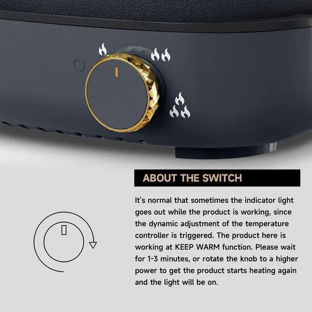 Alt view image 4 of 7 - Dezin Electric Shabu Shabu Pot with Removable Pot, 4L Non-Stick Hot Pot Electric with Dual-Power Control, Electric Pot with Tempered Glass Lid for Party, Family and Friend Gathering