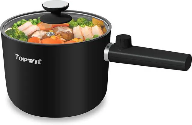 Main image of Topwit Hot Pot Electric, 1.5L Ramen Cooker, Portable Non-Stick Frying Pan, Electric Pot for Pasta, Steak, BPA Free, Electric Cooker with Dual Power Control, Over-Heating & Boil Dry Protection, Black