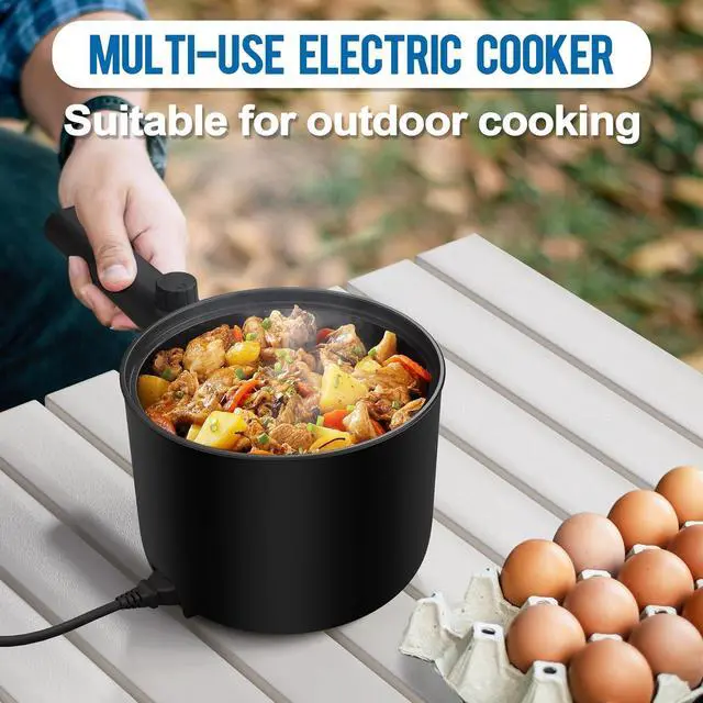 Alt view image 4 of 7 - Topwit Hot Pot Electric, 1.5L Ramen Cooker, Portable Non-Stick Frying Pan, Electric Pot for Pasta, Steak, BPA Free, Electric Cooker with Dual Power Control, Over-Heating & Boil Dry Protection, Black