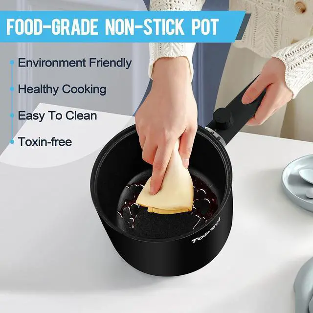 Alt view image 5 of 7 - Topwit Hot Pot Electric, 1.5L Ramen Cooker, Portable Non-Stick Frying Pan, Electric Pot for Pasta, Steak, BPA Free, Electric Cooker with Dual Power Control, Over-Heating & Boil Dry Protection, Black