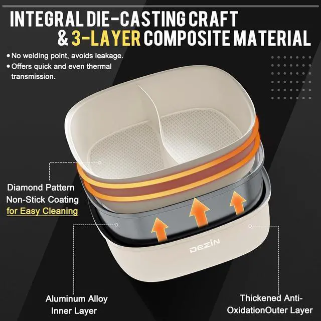 Alt view image 2 of 6 - Dezin Hot Electric Shabu Shabu Pot, 5.5L Double-Flavor, Removable Non-Stick Dual Sided Cooker, 3" Depth Divided Pot with Multi-Power Control, 2 Silicone Ladles