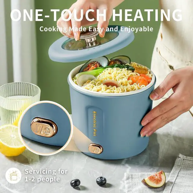 Alt view image 2 of 6 - Hot Pot Electric, 1L Mini Ramen Cooker, 450W Rapid Noodles Cooker, Multifunctional Electric Pot for Cooking Pasta, Soup, Portable Pots with Over-Heating Protection for Dorm, Office, Travel
