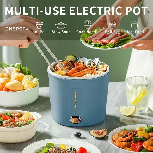 Alt view image 4 of 6 - Hot Pot Electric, 1L Mini Ramen Cooker, 450W Rapid Noodles Cooker, Multifunctional Electric Pot for Cooking Pasta, Soup, Portable Pots with Over-Heating Protection for Dorm, Office, Travel