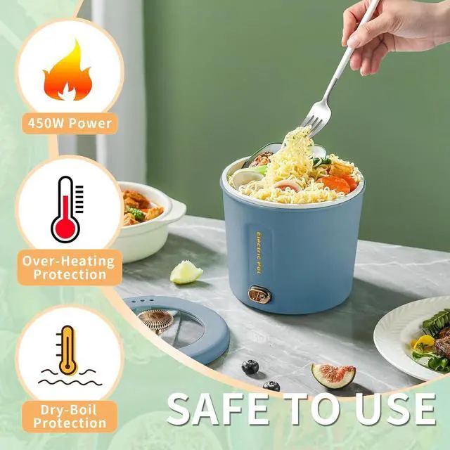 Alt view image 5 of 6 - Hot Pot Electric, 1L Mini Ramen Cooker, 450W Rapid Noodles Cooker, Multifunctional Electric Pot for Cooking Pasta, Soup, Portable Pots with Over-Heating Protection for Dorm, Office, Travel