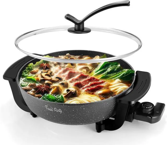 Main image of Food Party Electric Hot Pot Skillet Hotpot Pot Electric Cooker Shabu Shabu Pot 110V Non-Stick 6L BPA FREE Fondue Chinese Hot Pot