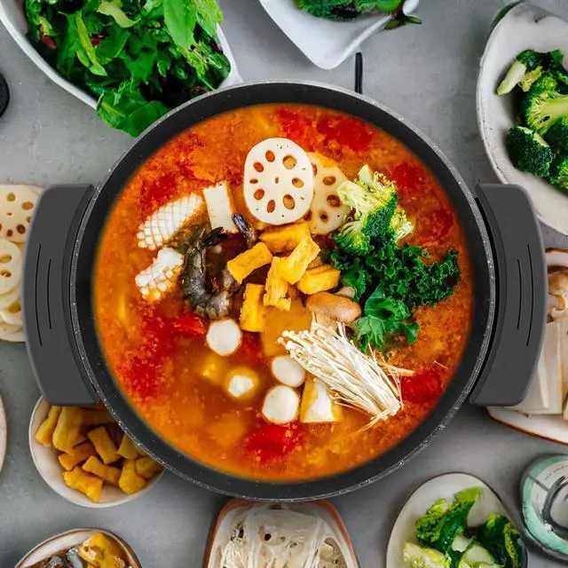 Alt view image 2 of 7 - Food Party Electric Hot Pot Skillet Hotpot Pot Electric Cooker Shabu Shabu Pot 110V Non-Stick 6L BPA FREE Fondue Chinese Hot Pot