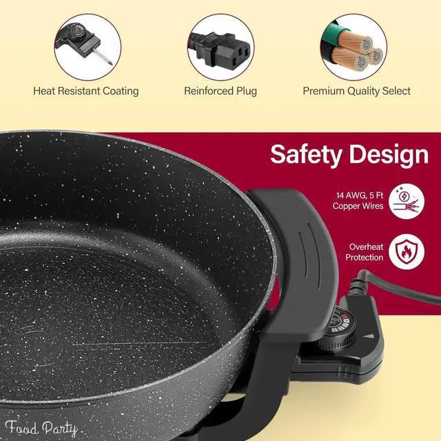 Alt view image 4 of 7 - Food Party Electric Hot Pot Skillet Hotpot Pot Electric Cooker Shabu Shabu Pot 110V Non-Stick 6L BPA FREE Fondue Chinese Hot Pot