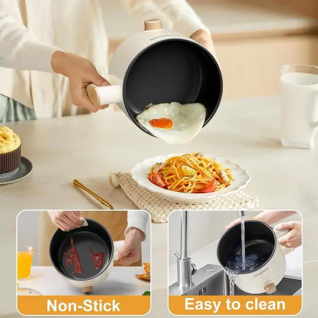 Alt view image 3 of 6 - Stariver 1.5L Electric Hot Pot with Dual Power - Mini Portable Non-Stick Noodle Cooker for Ramen, Soup, Pasta, Egg, Oatmeal - Overheat & Boil-Dry Protection - Ideal for Dorm, Office, Travel Gift
