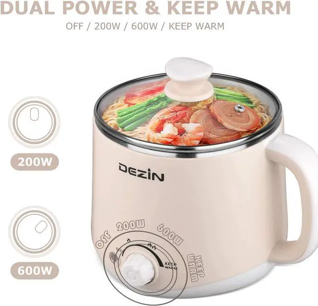 Alt view image 5 of 6 - Dezin Electric Pot, 1.6L Ramen Cooker, Hot Pot Electric Stainless Steel, Multifunctional Cooker for Egg, Pasta, Soup, Porridge, Oatmeal with Temperature Control and Keep Warm Function