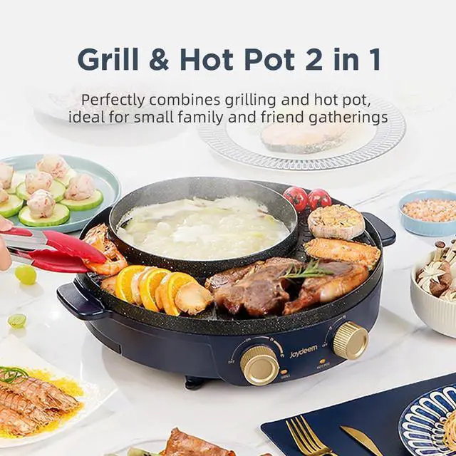 Alt view image 2 of 7 - Joydeem Electric Grill with Shabu Shabu Hot Pot, Compact Korean BBQ Hotpot Combo Machine, 2L Hot Pot, Suitable for 1-4 People, JD-SK3407