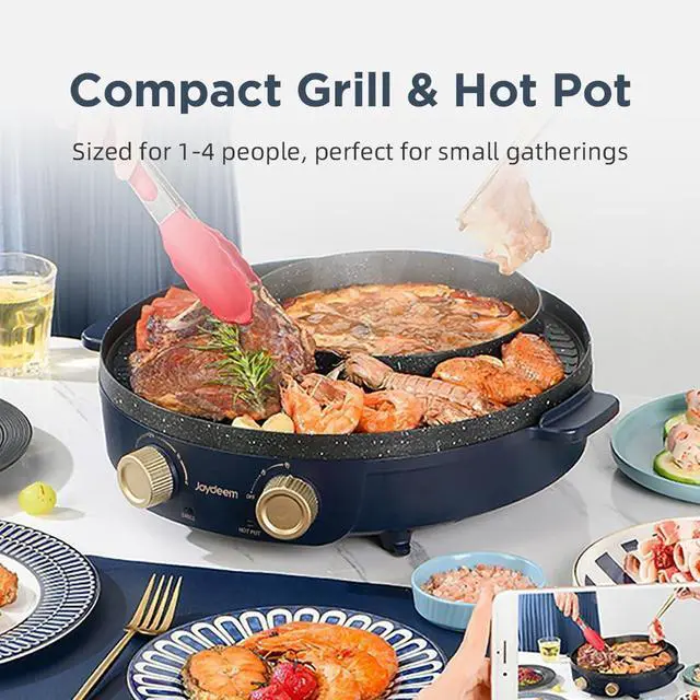 Alt view image 4 of 7 - Joydeem Electric Grill with Shabu Shabu Hot Pot, Compact Korean BBQ Hotpot Combo Machine, 2L Hot Pot, Suitable for 1-4 People, JD-SK3407