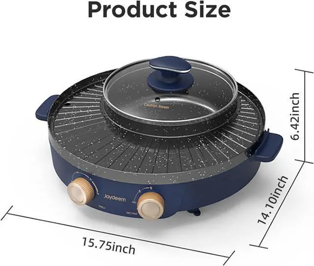 Alt view image 6 of 7 - Joydeem Electric Grill with Shabu Shabu Hot Pot, Compact Korean BBQ Hotpot Combo Machine, 2L Hot Pot, Suitable for 1-4 People, JD-SK3407