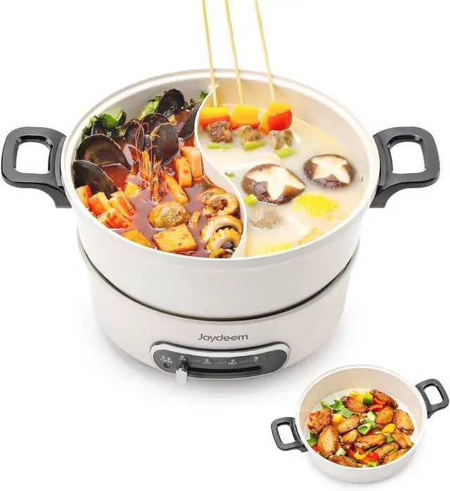Main image of Joydeem 2 in 1 Electric Hot Pot, Shabu Shabu Pot with Two Removable Pot, UL Listed, Ceramic Non-stick Coating, 1400W, JD-HG3706W