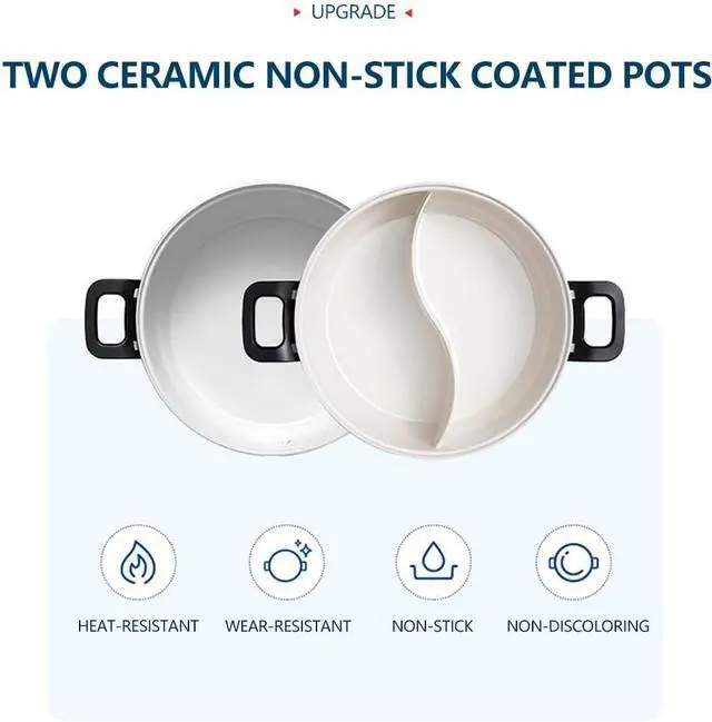 Alt view image 2 of 7 - Joydeem 2 in 1 Electric Hot Pot, Shabu Shabu Pot with Two Removable Pot, UL Listed, Ceramic Non-stick Coating, 1400W, JD-HG3706W