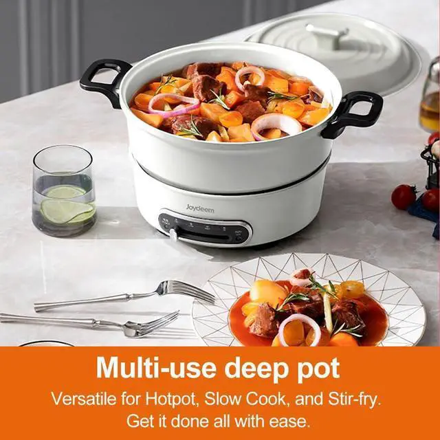 Alt view image 4 of 7 - Joydeem 2 in 1 Electric Hot Pot, Shabu Shabu Pot with Two Removable Pot, UL Listed, Ceramic Non-stick Coating, 1400W, JD-HG3706W