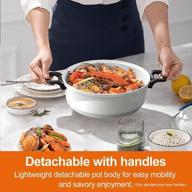 Alt view image 6 of 7 - Joydeem 2 in 1 Electric Hot Pot, Shabu Shabu Pot with Two Removable Pot, UL Listed, Ceramic Non-stick Coating, 1400W, JD-HG3706W