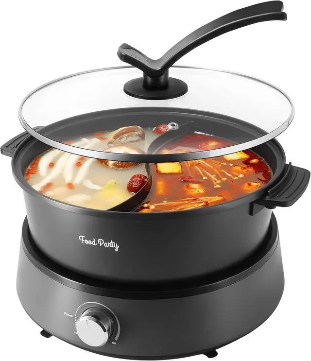 Main image of Food Party Hot Pot Electric Upgraded Separable Shabu Shabu Pot with Divider Hotpot Pot Electric Cooker Dual Sided 110V 1350W Non-Stick 5L Fondue Pot for 2-6 People