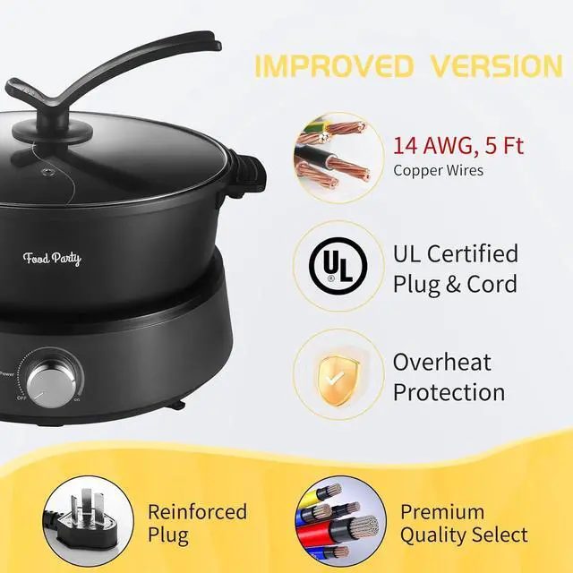 Alt view image 4 of 7 - Food Party Hot Pot Electric Upgraded Separable Shabu Shabu Pot with Divider Hotpot Pot Electric Cooker Dual Sided 110V 1350W Non-Stick 5L Fondue Pot for 2-6 People