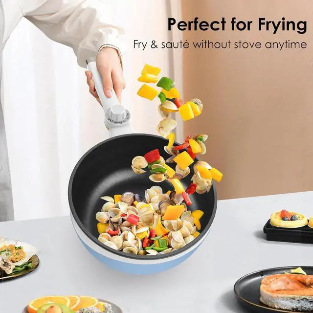 Alt view image 2 of 7 - Audecook Hot Pot Electric, 1.7L Mini Electric Skillet Portable Nonstick Sauté Pan with Power Adjustment, Rapid Noodles Cooker Travel Multicooker for Steak/Soup/Egg/Oatmeal/Noodles