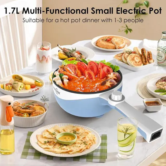 Alt view image 4 of 7 - Audecook Hot Pot Electric, 1.7L Mini Electric Skillet Portable Nonstick Sauté Pan with Power Adjustment, Rapid Noodles Cooker Travel Multicooker for Steak/Soup/Egg/Oatmeal/Noodles