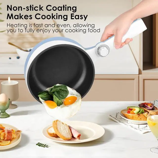 Alt view image 5 of 7 - Audecook Hot Pot Electric, 1.7L Mini Electric Skillet Portable Nonstick Sauté Pan with Power Adjustment, Rapid Noodles Cooker Travel Multicooker for Steak/Soup/Egg/Oatmeal/Noodles