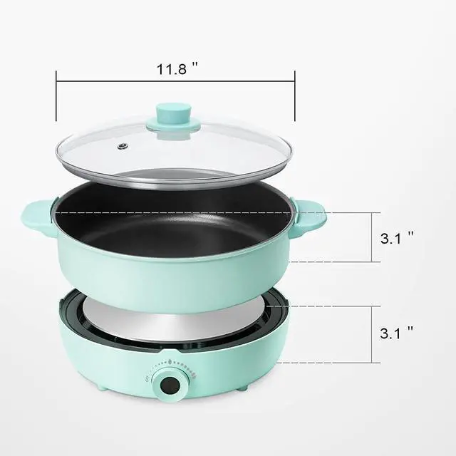 Alt view image 2 of 7 - Hot Pot Electric with Burner, 5.3QT Hot Pot Electric Shabu Shabu Pot, Split Multi Non-Stick Electric Skillet, Portable Kitchen Burner Stove with Shabu Hot Pot for Home Cooking, Family Party