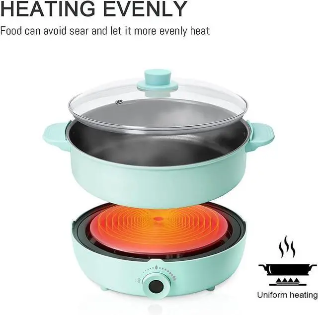 Alt view image 3 of 7 - Hot Pot Electric with Burner, 5.3QT Hot Pot Electric Shabu Shabu Pot, Split Multi Non-Stick Electric Skillet, Portable Kitchen Burner Stove with Shabu Hot Pot for Home Cooking, Family Party
