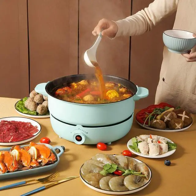 Alt view image 7 of 7 - Hot Pot Electric with Burner, 5.3QT Hot Pot Electric Shabu Shabu Pot, Split Multi Non-Stick Electric Skillet, Portable Kitchen Burner Stove with Shabu Hot Pot for Home Cooking, Family Party