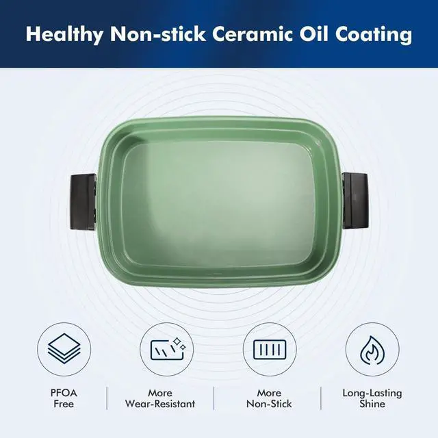 Alt view image 4 of 6 - Joydeem 3-in-1 Electric Hot Pot, Multi-use Shabu Shabu Pot with Grill Pan & Steamer, Non-stick Ceramic Oil Coating, UL Listed, JD-HG9088G, Green