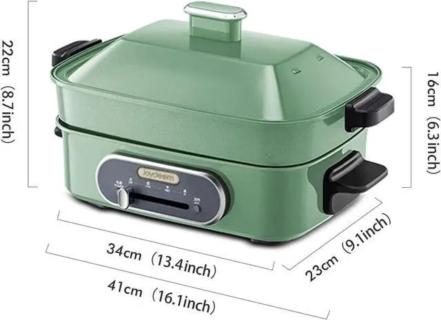 Alt view image 6 of 6 - Joydeem 3-in-1 Electric Hot Pot, Multi-use Shabu Shabu Pot with Grill Pan & Steamer, Non-stick Ceramic Oil Coating, UL Listed, JD-HG9088G, Green