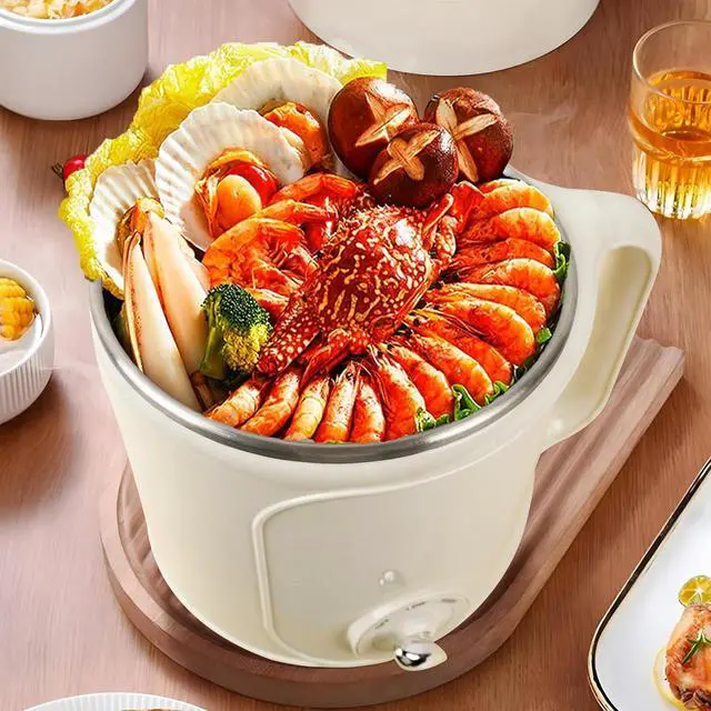 Alt view image 2 of 6 - Electric Hot Pot with Steamer: 2.0L Ramen Cooker, Multifunctional Stainless Steel Electric Pot, Portable, Dual Power Adjustment for Dorm, Office, Travel